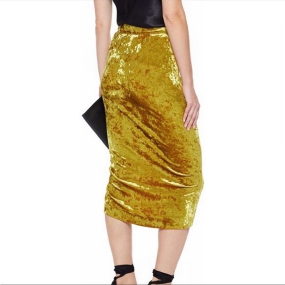 Rebecca Minkoff ROMY Velvet Midi Skirt Gold Citrine Size 4 - Picture 2 of 10